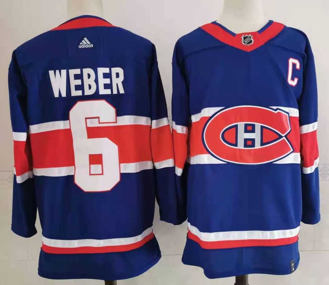 Men Montreal Canadiens 6 Weber Blue Throwback Authentic Stitched 2020 Adidias NHL Jersey